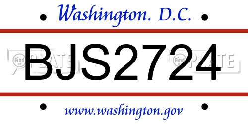 BJS2724 District Of Columbia License Plate