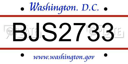 BJS2733 District Of Columbia License Plate