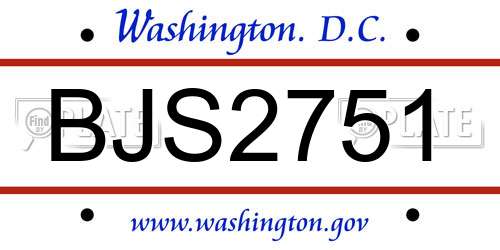 BJS2751 District Of Columbia License Plate
