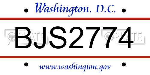 BJS2774 District Of Columbia License Plate