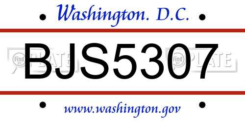 BJS5307 District Of Columbia License Plate