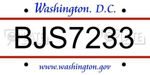 BJS7233 District Of Columbia License Plate