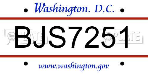 BJS7251 District Of Columbia License Plate