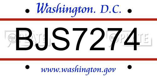 BJS7274 District Of Columbia License Plate