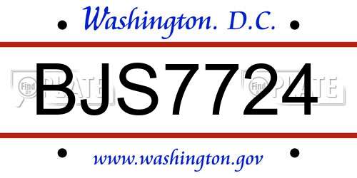 BJS7724 District Of Columbia License Plate