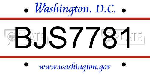 BJS7781 District Of Columbia License Plate