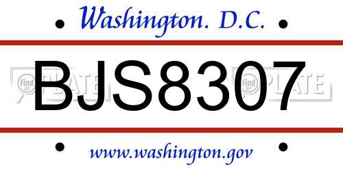 BJS8307 District Of Columbia License Plate