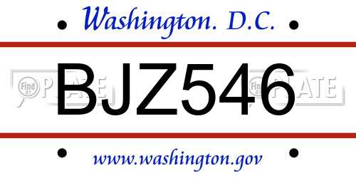 BJZ546 District Of Columbia License Plate