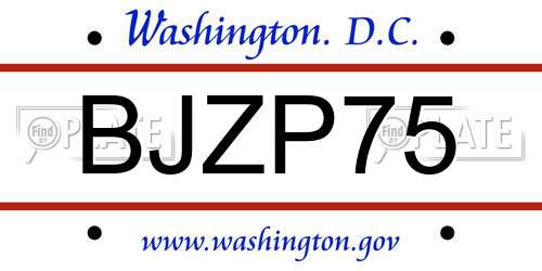 BJZP75 District Of Columbia License Plate