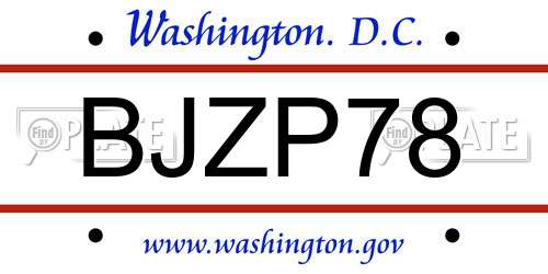 BJZP78 District Of Columbia License Plate