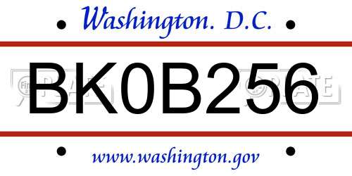 BK0B256 District Of Columbia License Plate