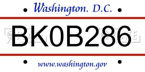 BK0B286 District Of Columbia License Plate