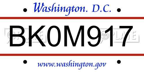 BK0M917 District Of Columbia License Plate