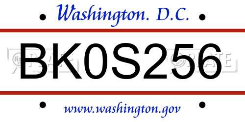 BK0S256 District Of Columbia License Plate