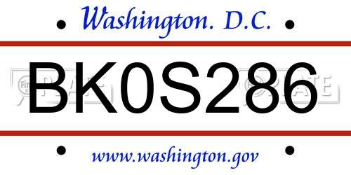 BK0S286 District Of Columbia License Plate