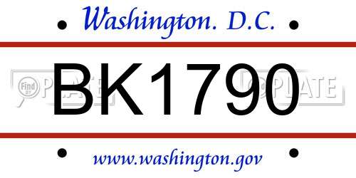 BK1790 District Of Columbia License Plate
