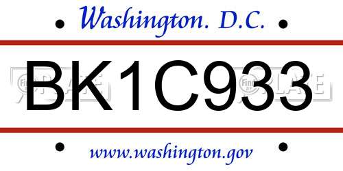 BK1C933 District Of Columbia License Plate