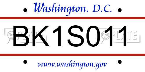BK1S011 District Of Columbia License Plate