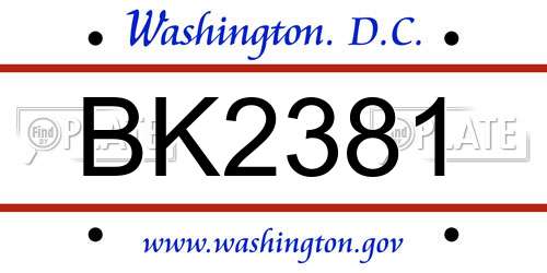 BK2381 District Of Columbia License Plate