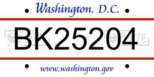 BK25204 District Of Columbia License Plate