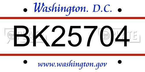 BK25704 District Of Columbia License Plate