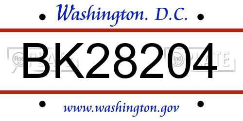 BK28204 District Of Columbia License Plate