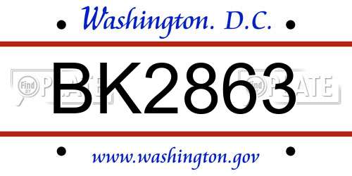 BK2863 District Of Columbia License Plate