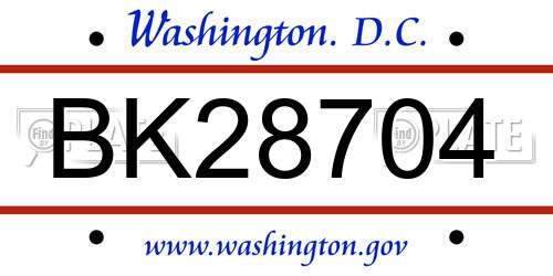 BK28704 District Of Columbia License Plate