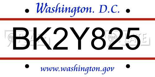 BK2Y825 District Of Columbia License Plate