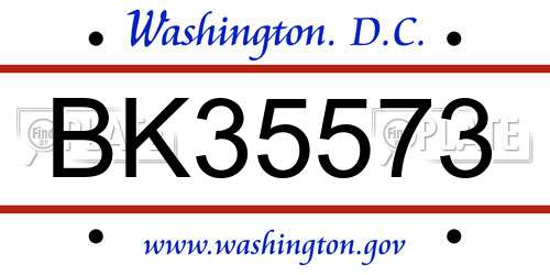 BK35573 District Of Columbia License Plate
