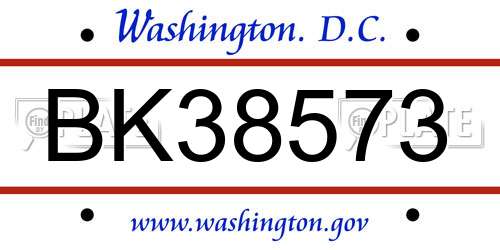 BK38573 District Of Columbia License Plate