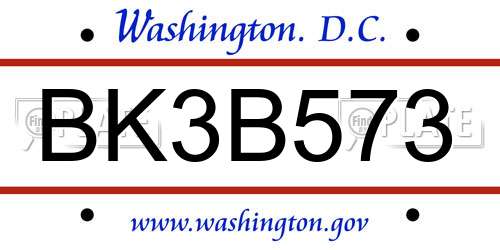 BK3B573 District Of Columbia License Plate
