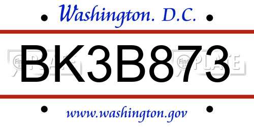 BK3B873 District Of Columbia License Plate