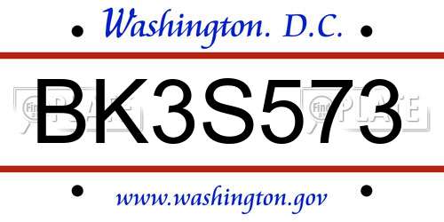 BK3S573 District Of Columbia License Plate