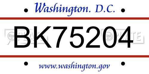 BK75204 District Of Columbia License Plate