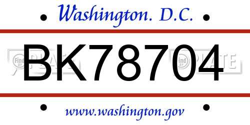 BK78704 District Of Columbia License Plate