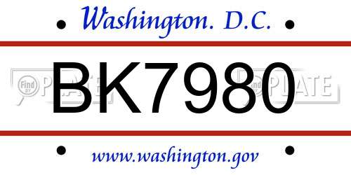 BK7980 District Of Columbia License Plate