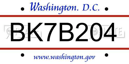BK7B204 District Of Columbia License Plate