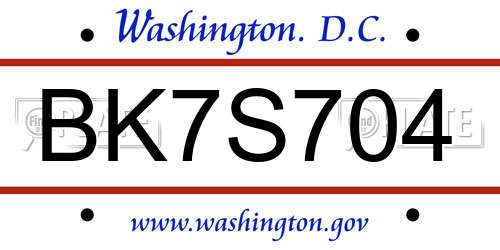 BK7S704 District Of Columbia License Plate