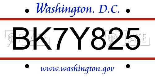 BK7Y825 District Of Columbia License Plate