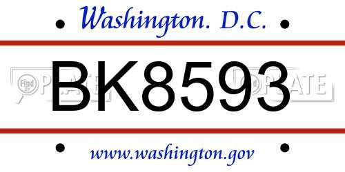 BK8593 District Of Columbia License Plate