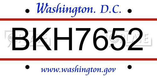 BKH7652 District Of Columbia License Plate