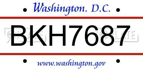 BKH7687 District Of Columbia License Plate