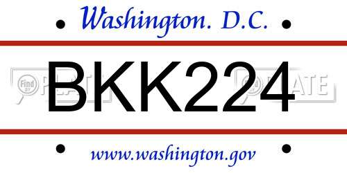 BKK224 District Of Columbia License Plate