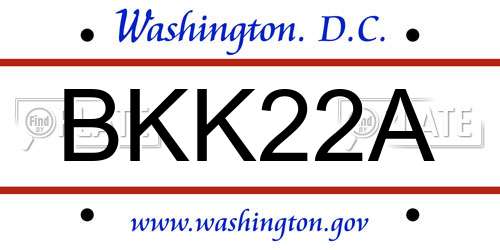 BKK22A District Of Columbia License Plate