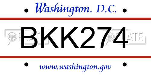 BKK274 District Of Columbia License Plate