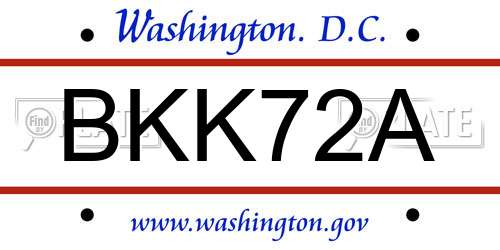 BKK72A District Of Columbia License Plate