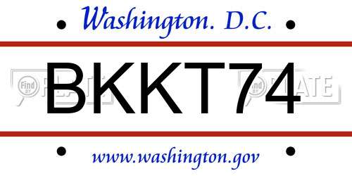 BKKT74 District Of Columbia License Plate