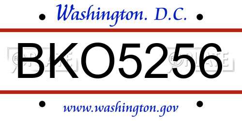 BKO5256 District Of Columbia License Plate