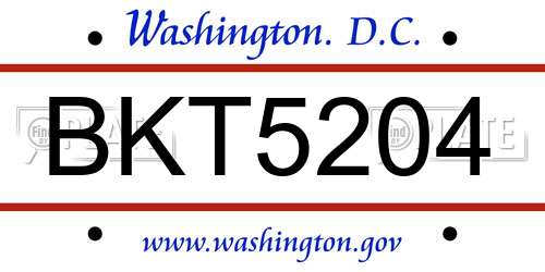 BKT5204 District Of Columbia License Plate